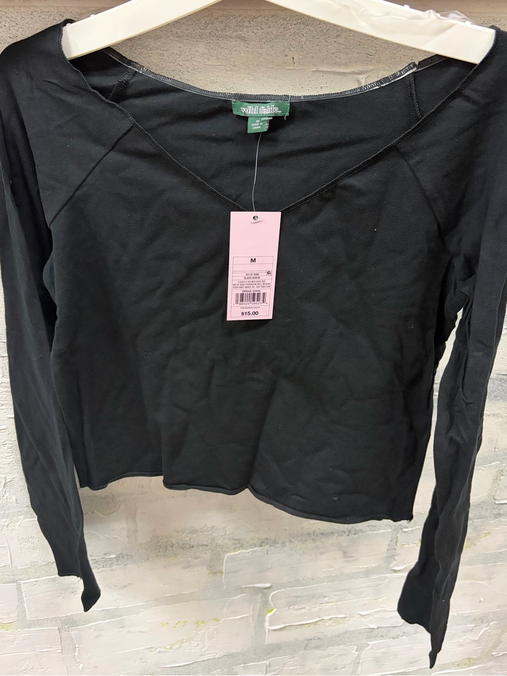 wild fable Black Long-Sleeve Scoop Neck Top